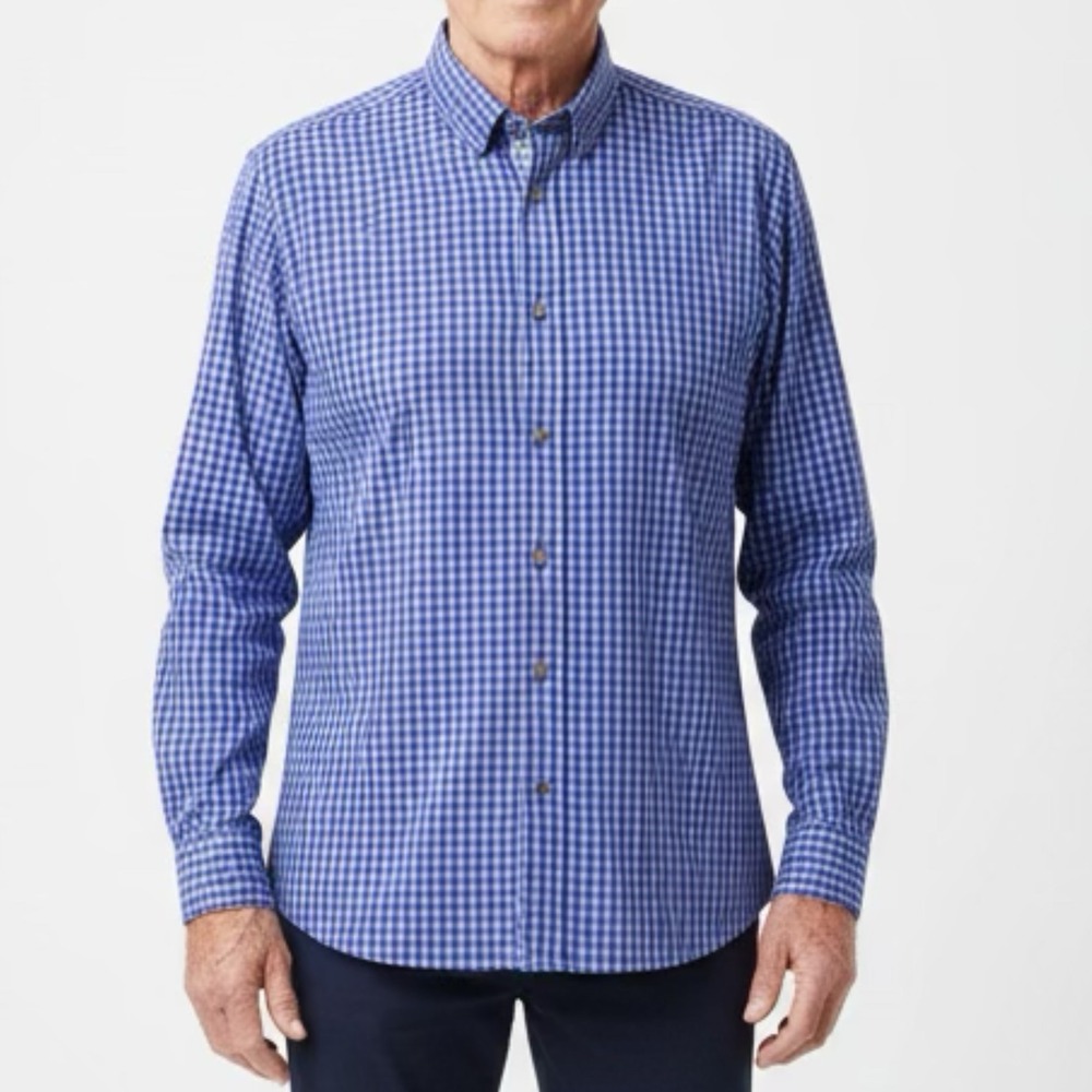 Robert Graham Tailored Fit Gingham‎ Check Dress Shirt Blue Mens L